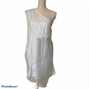 White Polka Dot Mesh One Shoulder Bodycon Dress